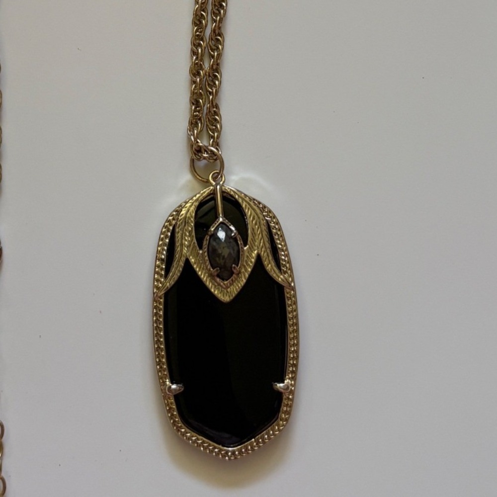 Kendra Scott Roxanne Gold Plated Statement Necklace Black Onyx & Pyrite